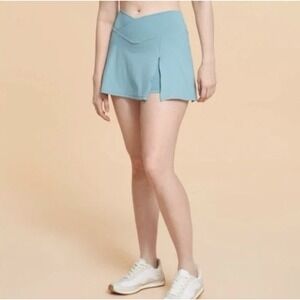 Blogilates Skort Womens xs Cameo Blue Crisscross Slit Skirt Built in Shorts NWT